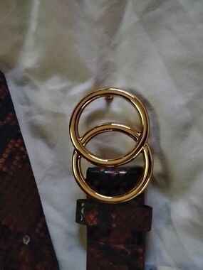 Aldo Brown Snake-Print Belt with Gold Double-Ring Buckle